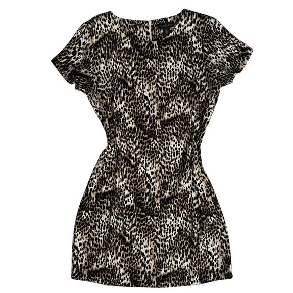 Rachel Zoe Leopard Print Dress Size 8 Short Mob Wife Mini Back Zip Shift Brown - Picture 1 of 12